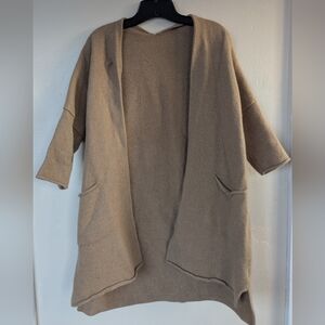 Nap Loungewear 100% Wool Oversized Open Front Duster Cardigan, Tan (SIZE XS/S)